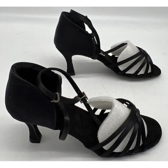 Women's Leather Ballroom Dance Shoes Heels Size 9 Black Summer Sandal - Picture 6 of 7